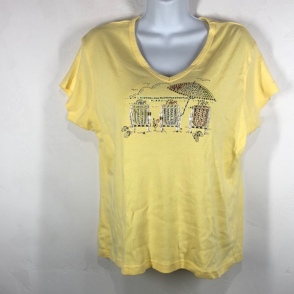 Las Olas yellow sparkle beach tee size large